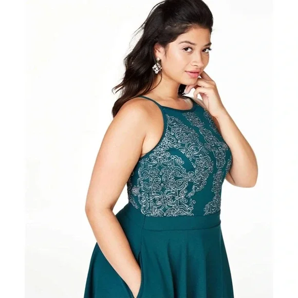 Speechless Emerald Fit + Flare Cocktail Dress - Picture 3 of 5